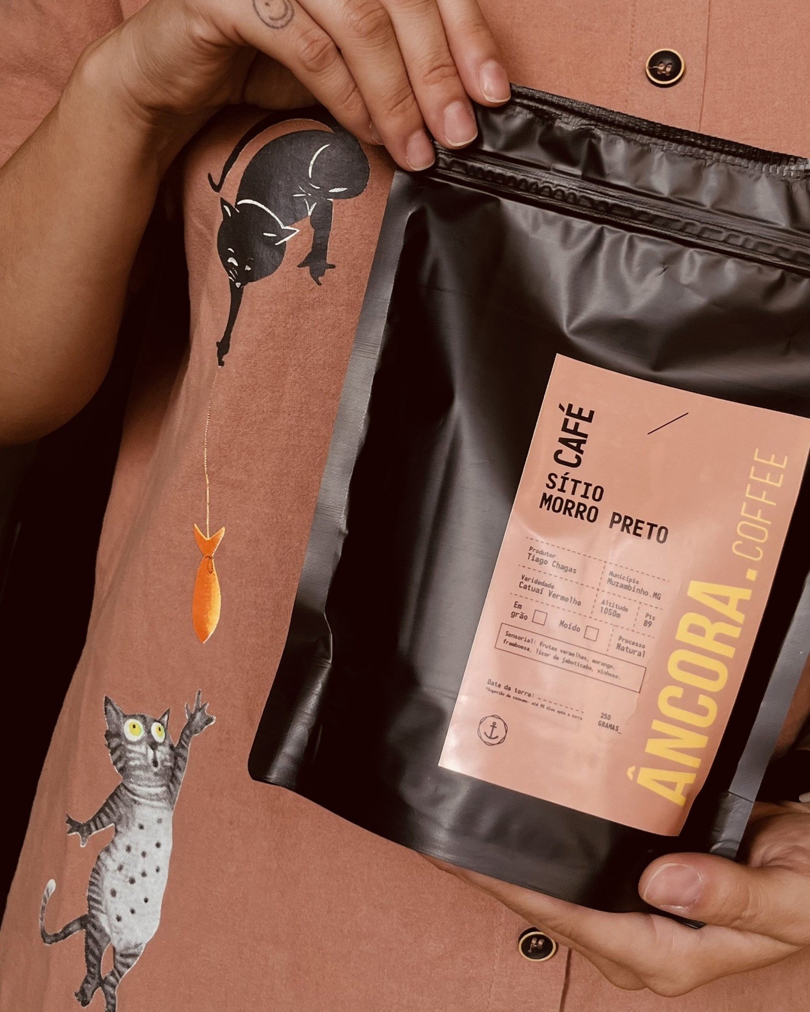 Pacote de café Tiago Chagas, Sítio Morro Preto, Muzambinho-MG, 250g